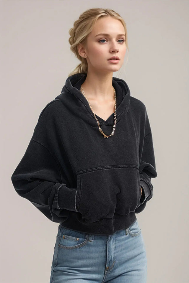 Basic Bae Kangaroo Pocket Long Sleeve Cropped Hoodie | Hanalas