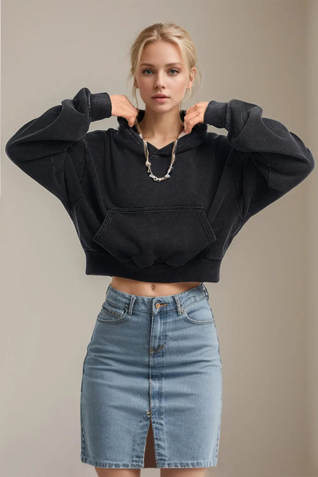 Basic Bae Kangaroo Pocket Long Sleeve Cropped Hoodie | Hanalas