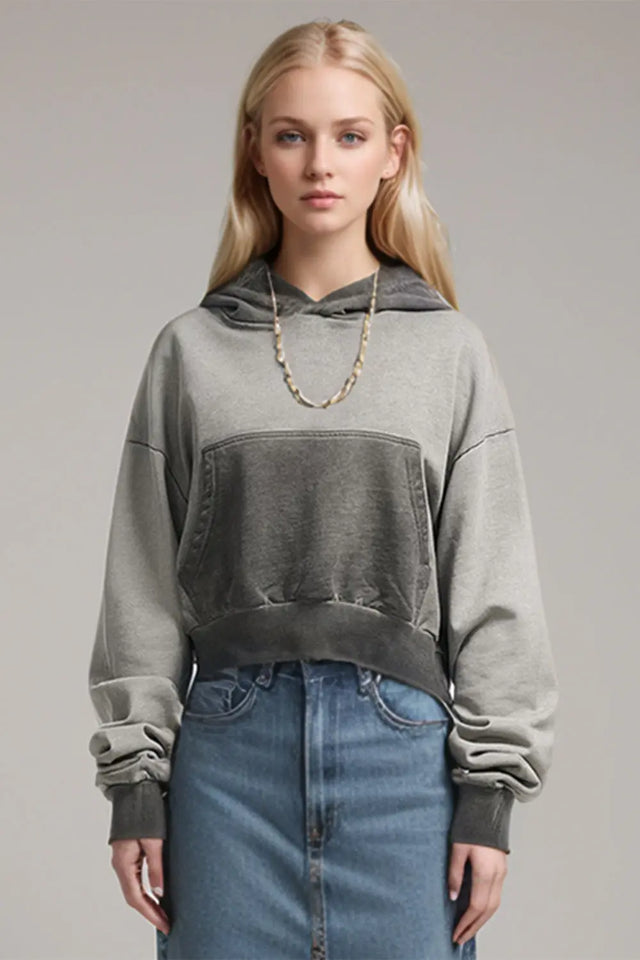 Basic Bae Kangaroo Pocket Long Sleeve Cropped Hoodie | Hanalas