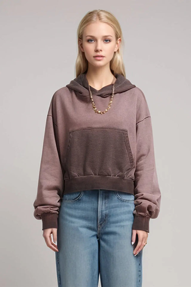 Basic Bae Kangaroo Pocket Long Sleeve Cropped Hoodie | Hanalas