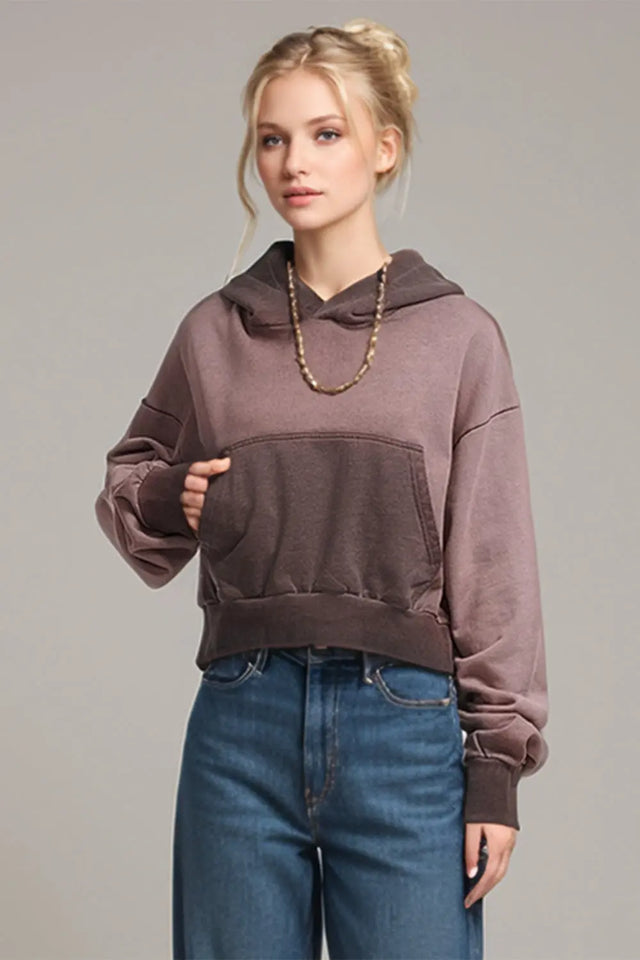 Basic Bae Kangaroo Pocket Long Sleeve Cropped Hoodie | Hanalas