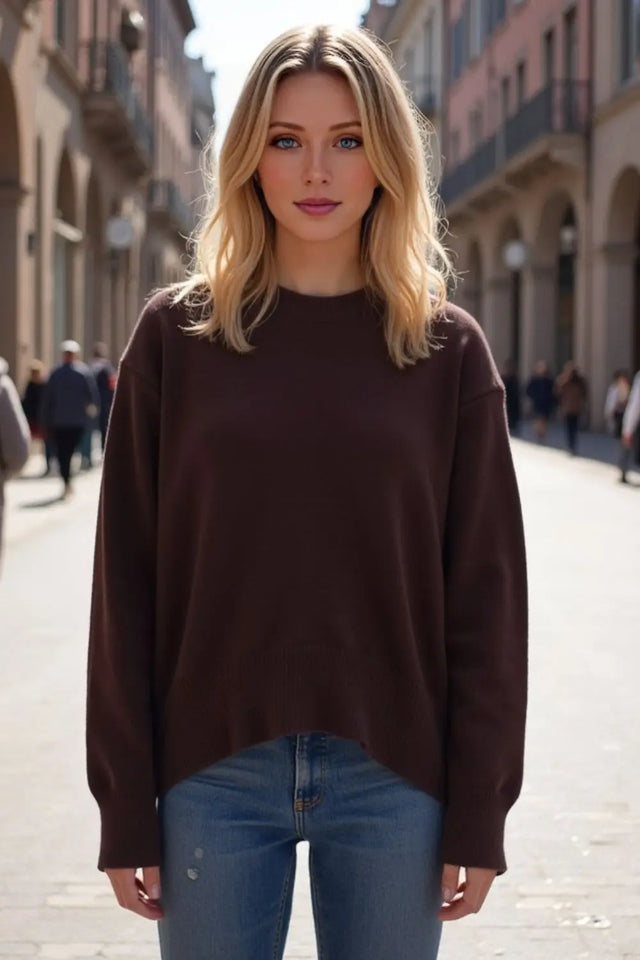 Basic Bae Round Neck Dropped Shoulder Sweater Trendsi Hanalas