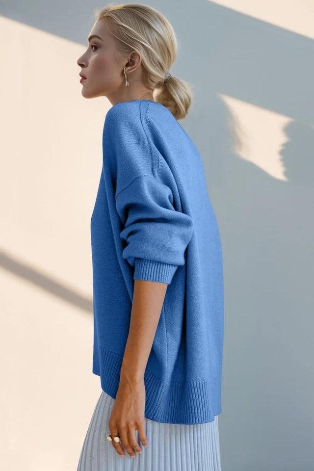 Basic Bae Round Neck Dropped Shoulder Sweater Trendsi Hanalas