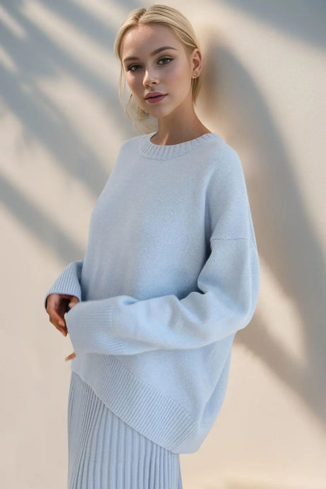 Basic Bae Round Neck Dropped Shoulder Sweater Trendsi Hanalas