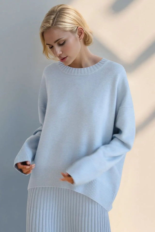 Basic Bae Round Neck Dropped Shoulder Sweater Trendsi Hanalas