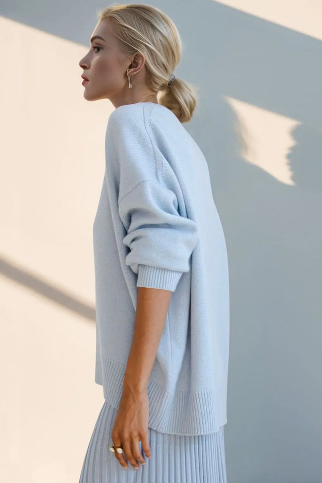 Basic Bae Round Neck Dropped Shoulder Sweater Trendsi Hanalas