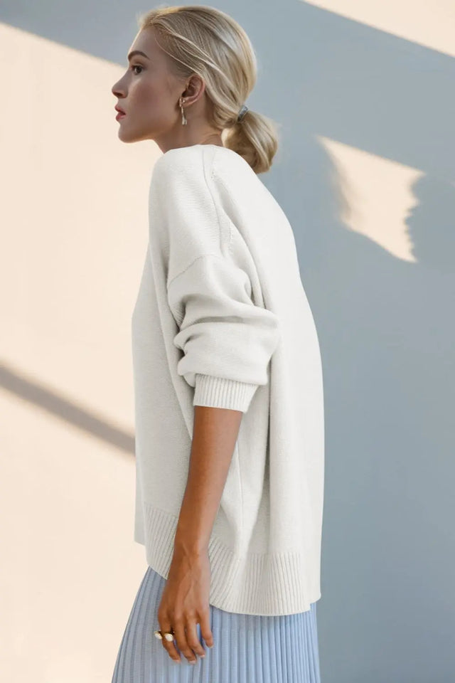 Basic Bae Round Neck Dropped Shoulder Sweater Trendsi Hanalas