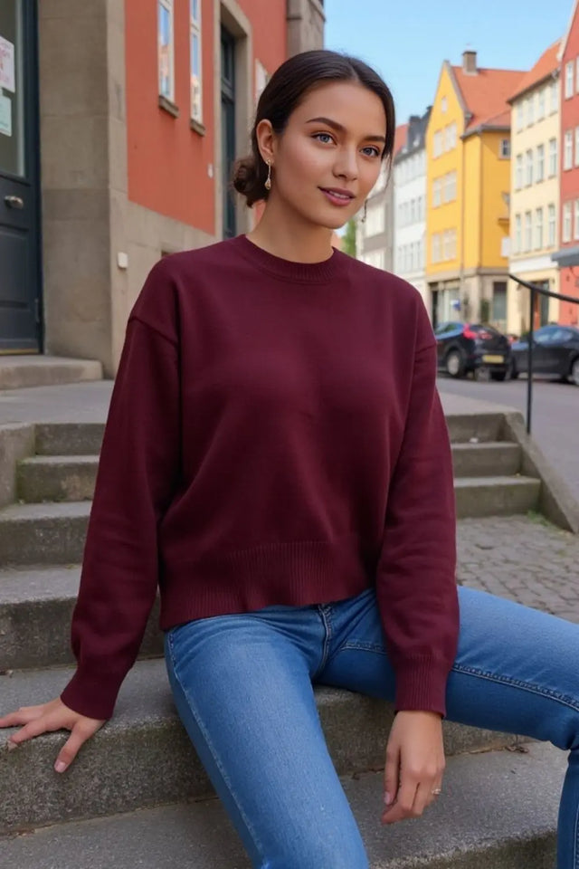 Basic Bae Round Neck Dropped Shoulder Sweater Trendsi Hanalas