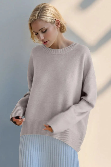 Basic Bae Round Neck Dropped Shoulder Sweater Trendsi Hanalas