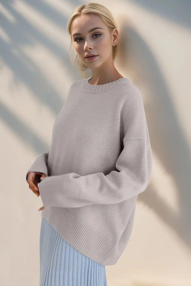 Basic Bae Round Neck Dropped Shoulder Sweater Trendsi Hanalas