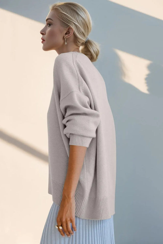 Basic Bae Round Neck Dropped Shoulder Sweater Trendsi Hanalas