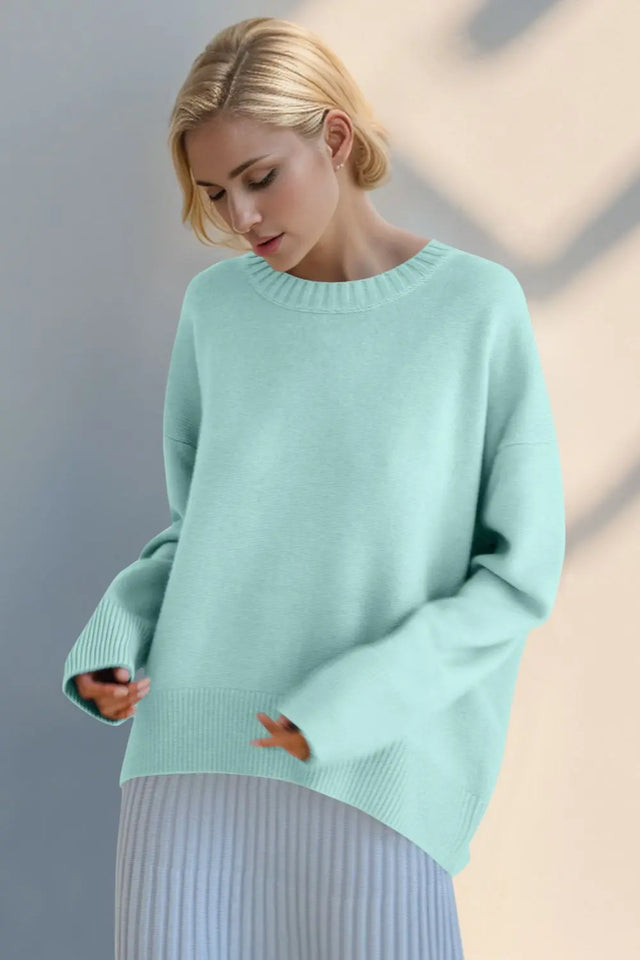 Basic Bae Round Neck Dropped Shoulder Sweater Trendsi Hanalas