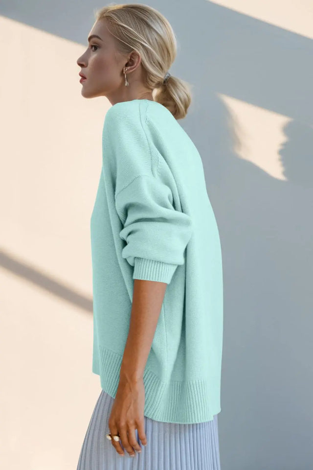 Basic Bae Round Neck Dropped Shoulder Sweater Trendsi Hanalas