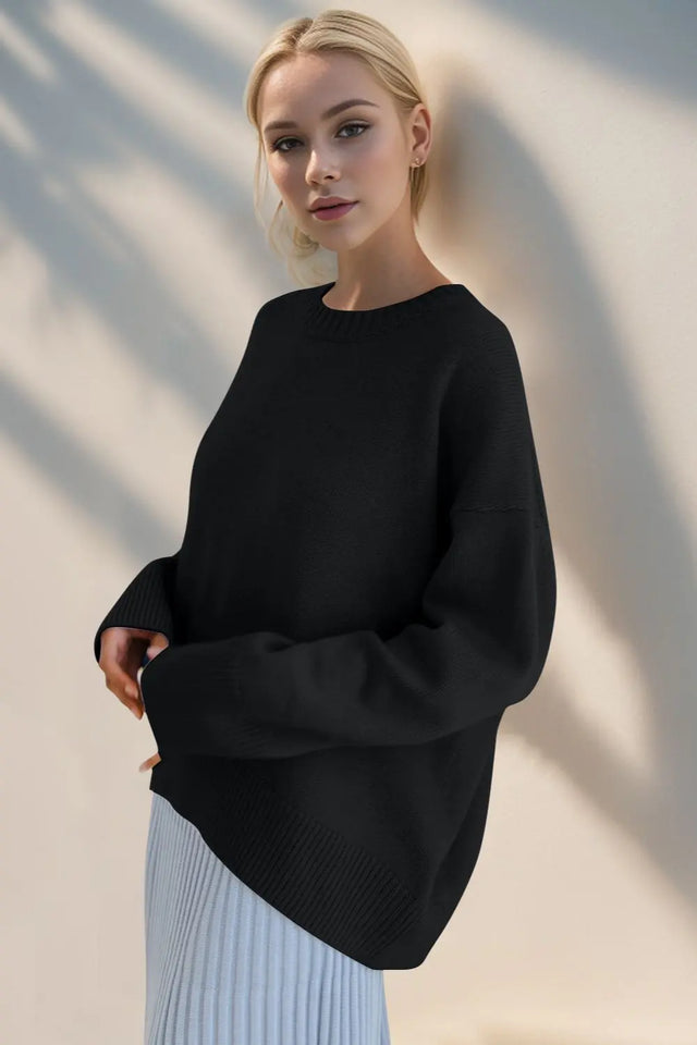 Basic Bae Round Neck Dropped Shoulder Sweater Trendsi Hanalas