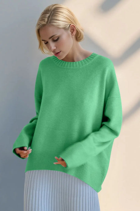 Basic Bae Round Neck Dropped Shoulder Sweater Trendsi Hanalas