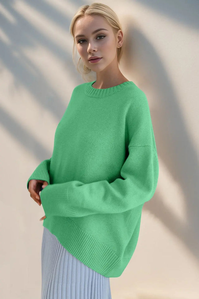 Basic Bae Round Neck Dropped Shoulder Sweater Trendsi Hanalas