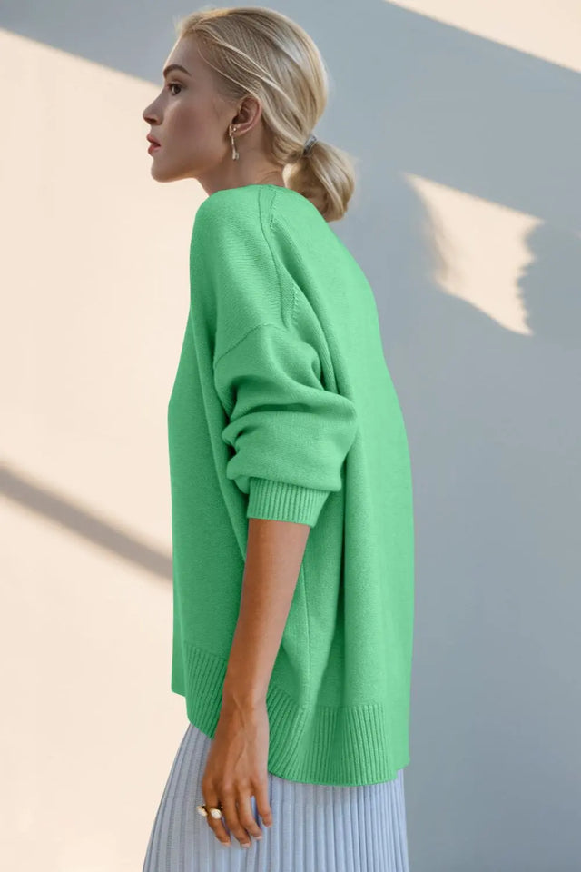 Basic Bae Round Neck Dropped Shoulder Sweater Trendsi Hanalas