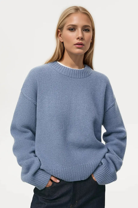 Basic Bae Round Neck Dropped Shoulder Sweater Trendsi Hanalas