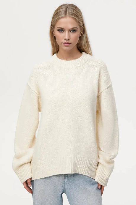 Basic Bae Round Neck Dropped Shoulder Sweater Trendsi Hanalas