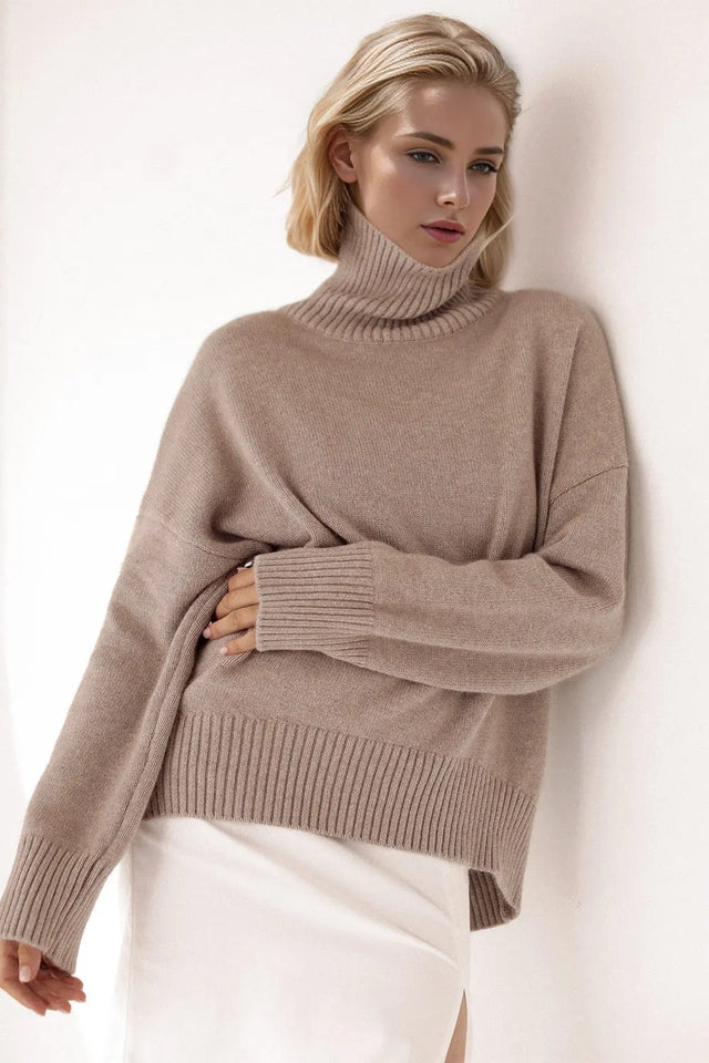 Basic Bae Turtleneck Dropped Shoulder Long Sleeve Sweater Trendsi Hanalas