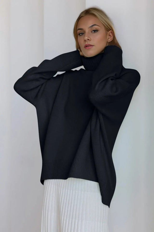 Basic Bae Turtleneck Dropped Shoulder Long Sleeve Sweater Trendsi Hanalas