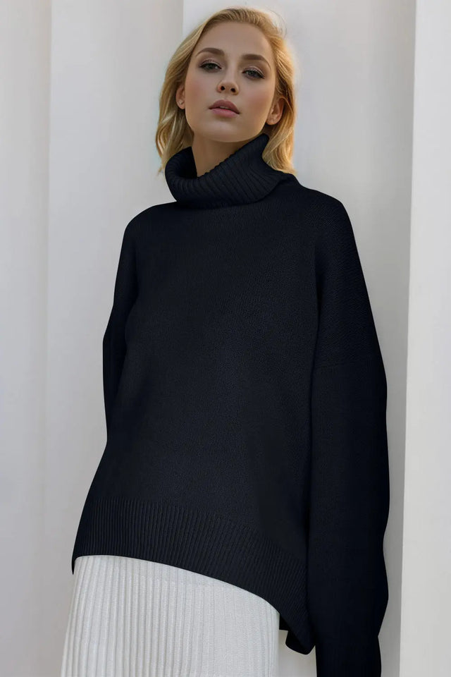 Basic Bae Turtleneck Dropped Shoulder Long Sleeve Sweater Trendsi Hanalas