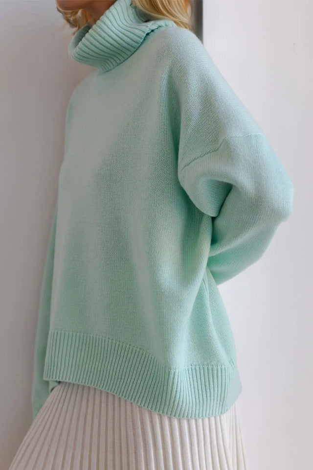 Basic Bae Turtleneck Dropped Shoulder Long Sleeve Sweater Trendsi Hanalas