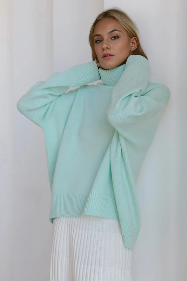 Basic Bae Turtleneck Dropped Shoulder Long Sleeve Sweater Trendsi Hanalas