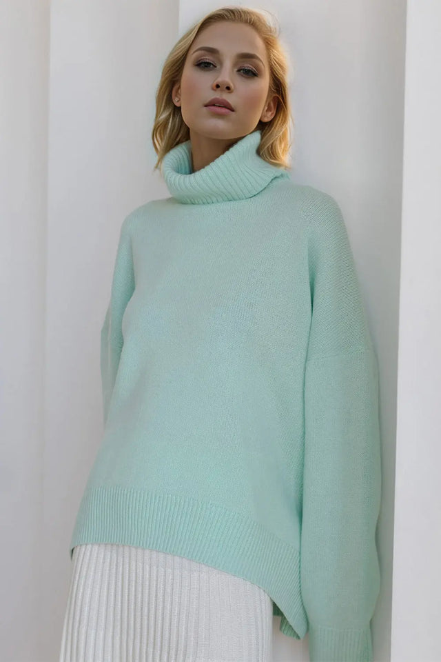 Basic Bae Turtleneck Dropped Shoulder Long Sleeve Sweater Trendsi Hanalas