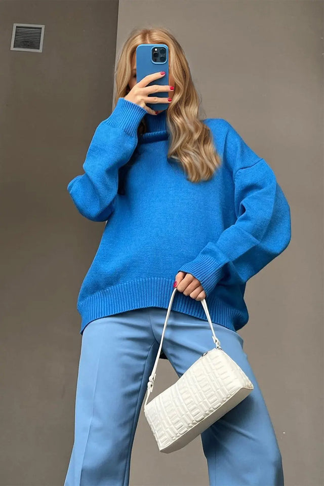 Basic Bae Turtleneck Dropped Shoulder Long Sleeve Sweater Trendsi Hanalas