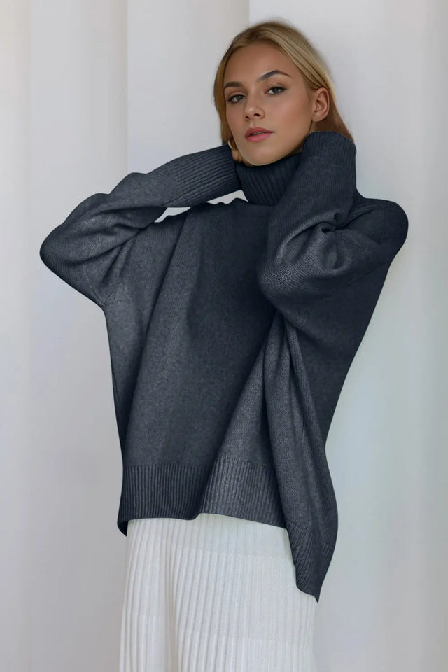 Basic Bae Turtleneck Dropped Shoulder Long Sleeve Sweater Trendsi Hanalas