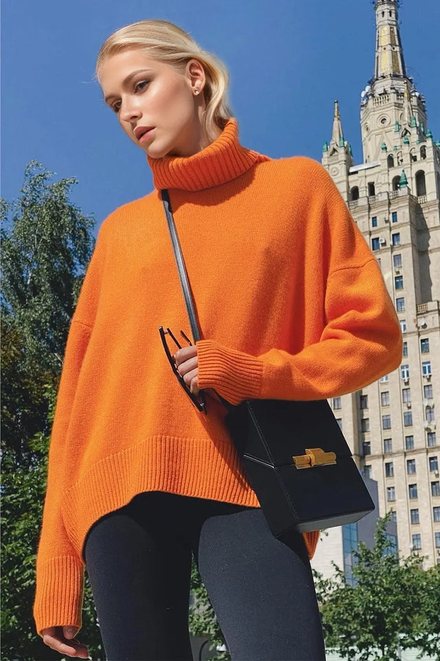 Basic Bae Turtleneck Dropped Shoulder Long Sleeve Sweater Trendsi Hanalas