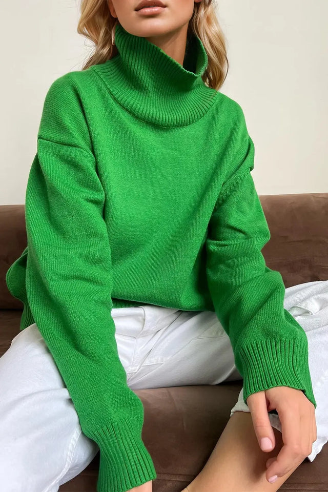 Basic Bae Turtleneck Dropped Shoulder Long Sleeve Sweater Trendsi Hanalas