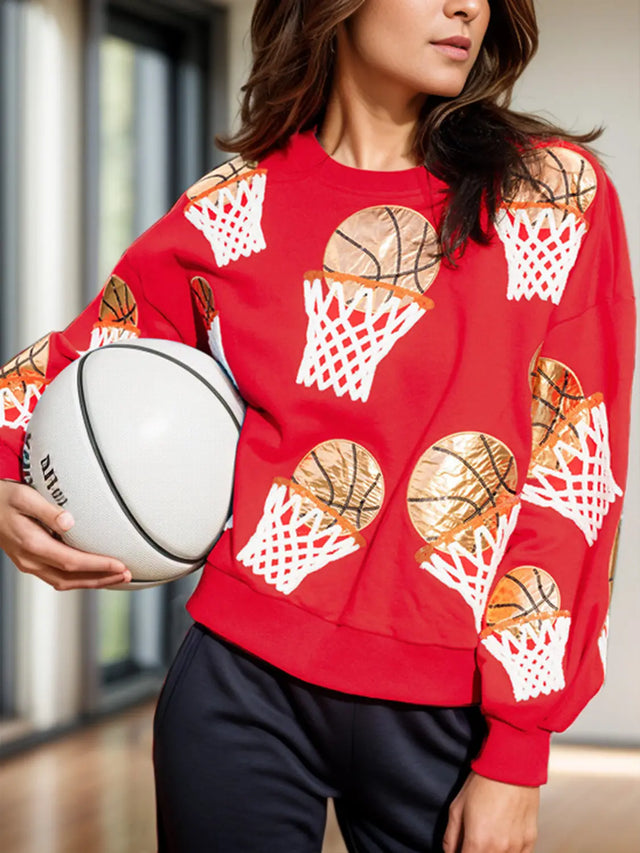 Basketball Round Neck Long Sleeve Sweatshirt Trendsi Hanalas