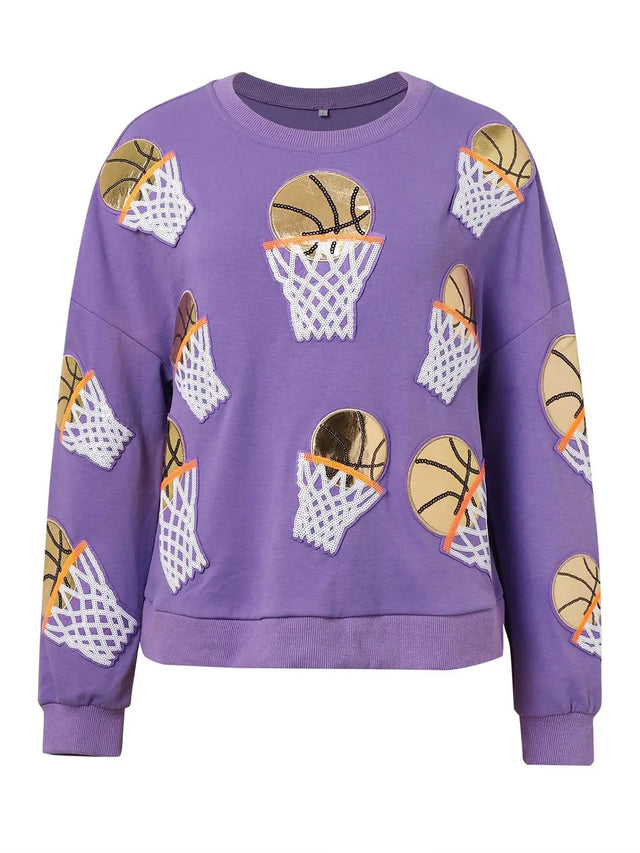 Basketball Round Neck Long Sleeve Sweatshirt Trendsi Hanalas