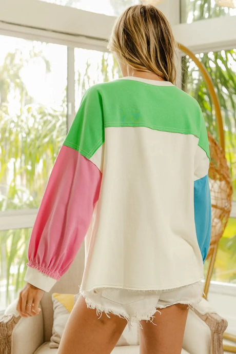 BiBi Color Block Patched Long Sleeve Top Trendsi Hanalas