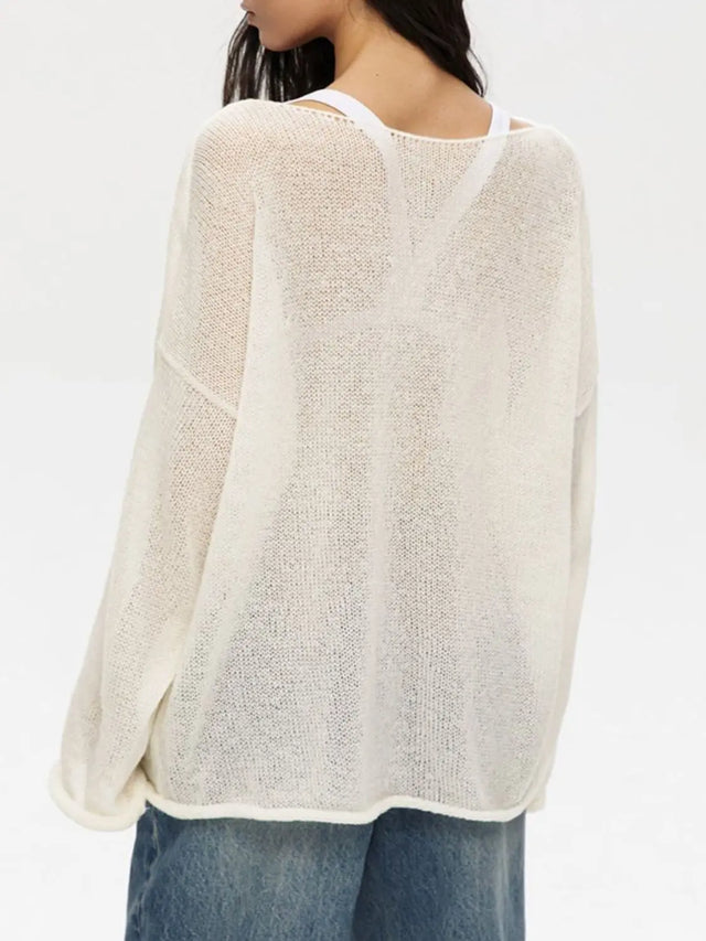 Boat Neck Long Sleeve Knit Cover Up Trendsi Hanalas