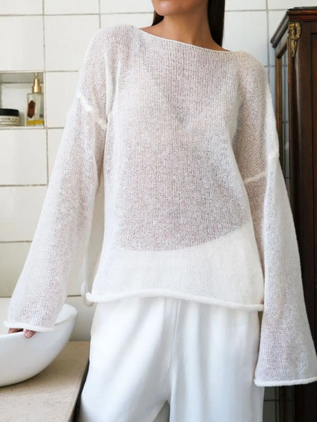 Boat Neck Long Sleeve Knit Cover Up Trendsi Hanalas