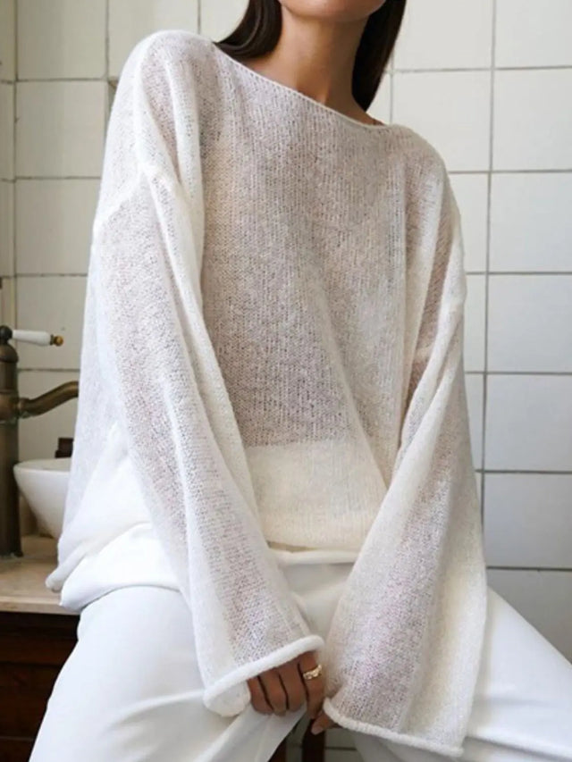 Boat Neck Long Sleeve Knit Cover Up Trendsi Hanalas