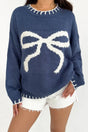 Bow Graphic Round Neck Long Sleeve Sweater Trendsi Hanalas