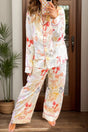 Bow Print Collared Neck Long Sleeve Top and Pants Lounge Set Trendsi Hanalas