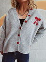 Bow Round Neck Button Up Long Sleeve Cardigan Trendsi Hanalas