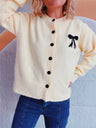 Bow Round Neck Button Up Long Sleeve Cardigan Trendsi Hanalas