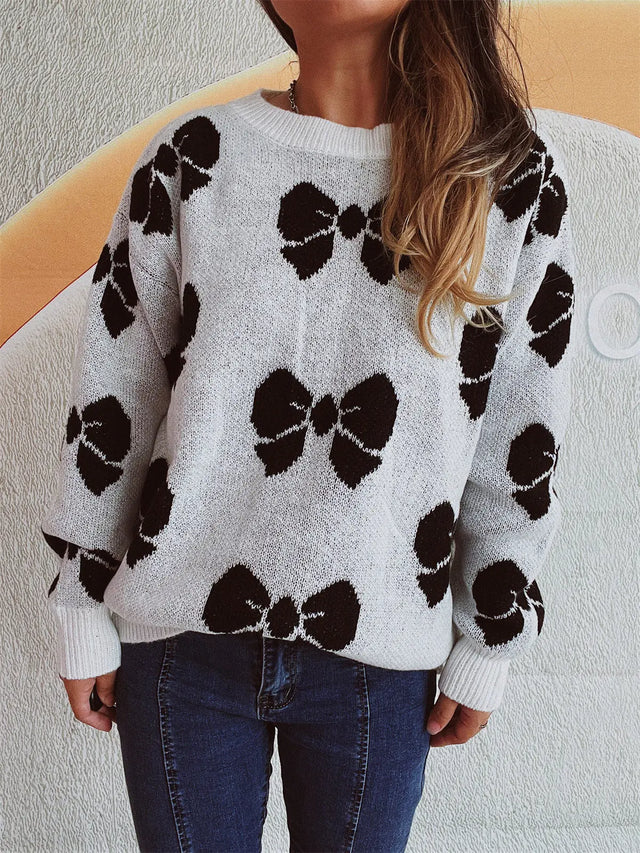 Bow Round Neck Dropped Shoulder Sweater Trendsi Hanalas