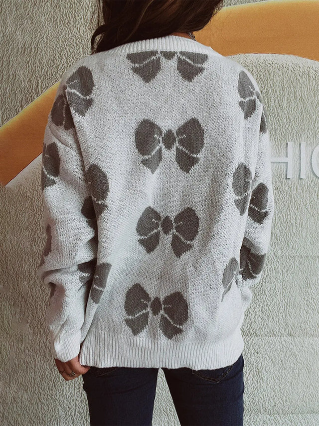 Bow Round Neck Dropped Shoulder Sweater Trendsi Hanalas