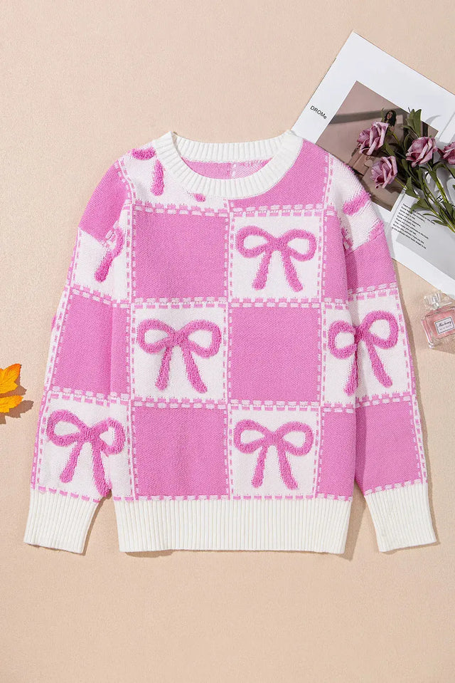 Bow Round Neck Long Sleeve Sweater Trendsi Hanalas