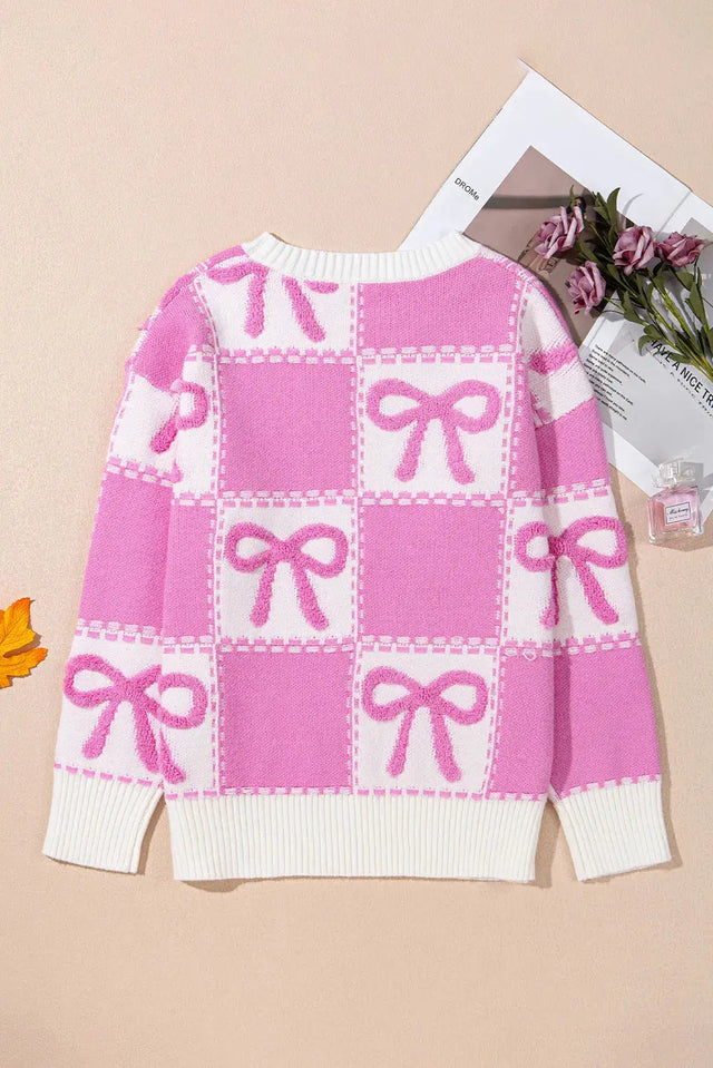 Bow Round Neck Long Sleeve Sweater Trendsi Hanalas