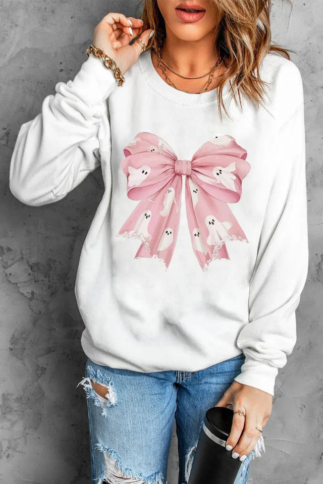 Bow Round Neck Long Sleeve Sweatshirt Trendsi Hanalas