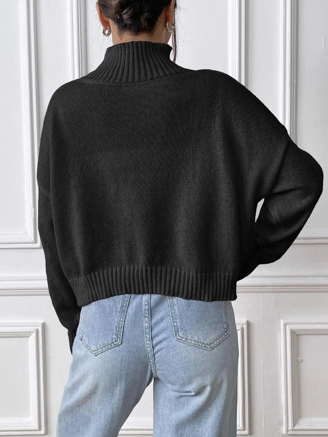 Bow Turtleneck Long Sleeve Sweater Trendsi Hanalas