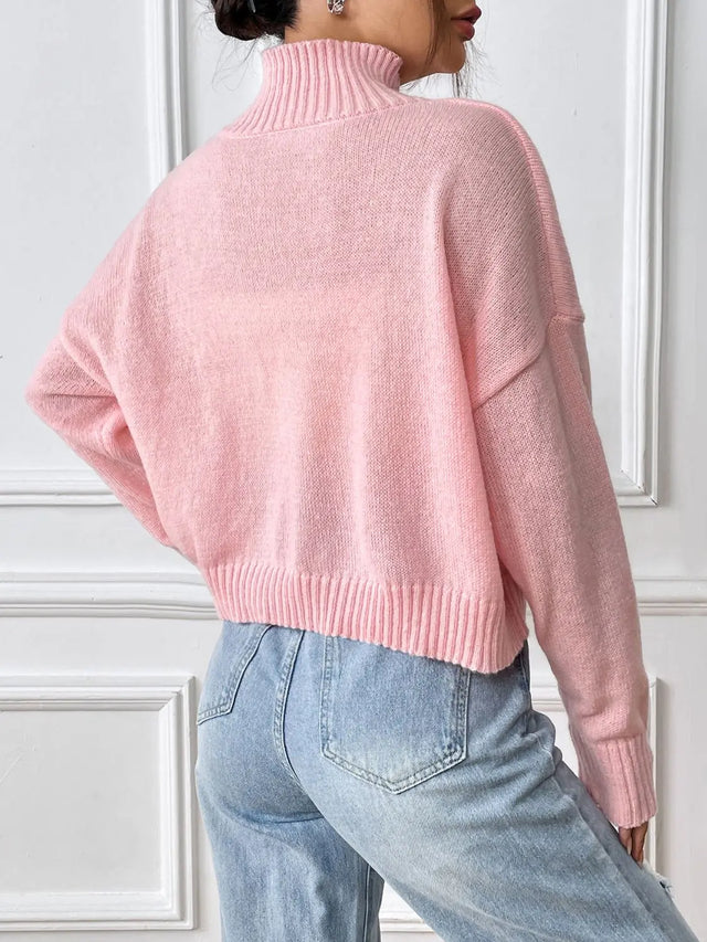 Bow Turtleneck Long Sleeve Sweater Trendsi Hanalas